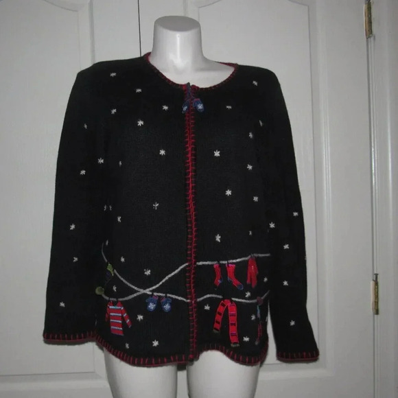 Coldwater Creek Womens Zip Front Long Sleeve Ugly Christmas Sweater Size 1X - Picture 1 of 4